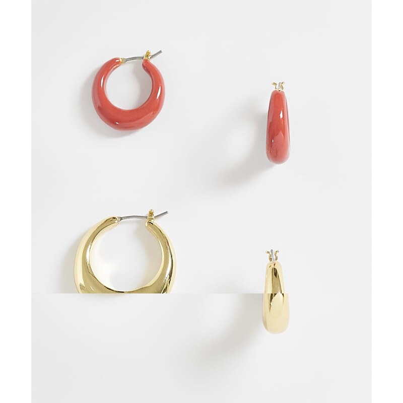 & Other Stories 2 pack stackable hoop earings in coral and gold