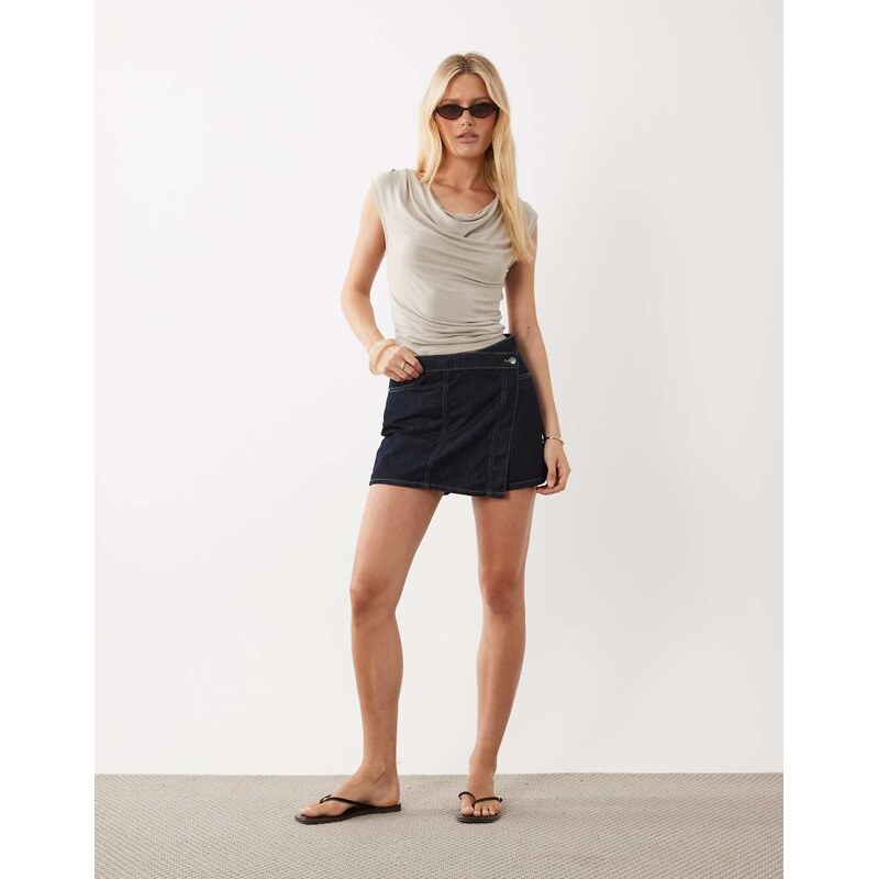 JDY asymmetric denim skort in dark blue