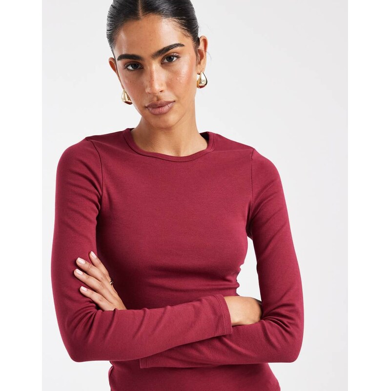 ASOS DESIGN clean fitted long sleeve top in deep red