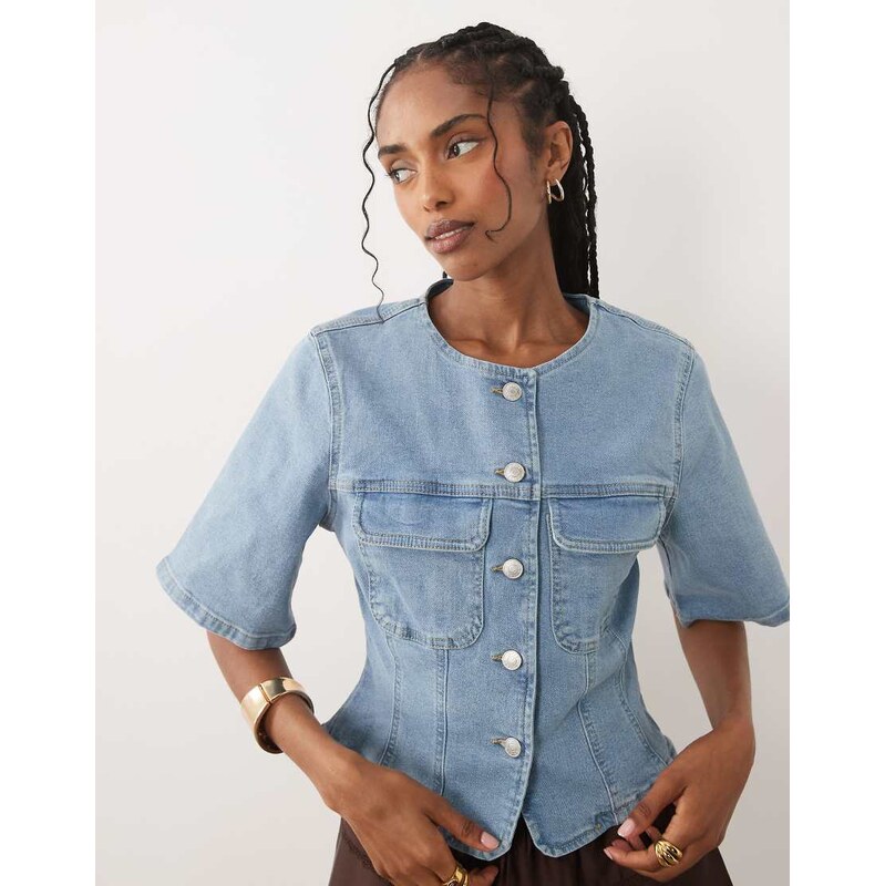 ASOS DESIGN pocket detail denim top-Blue
