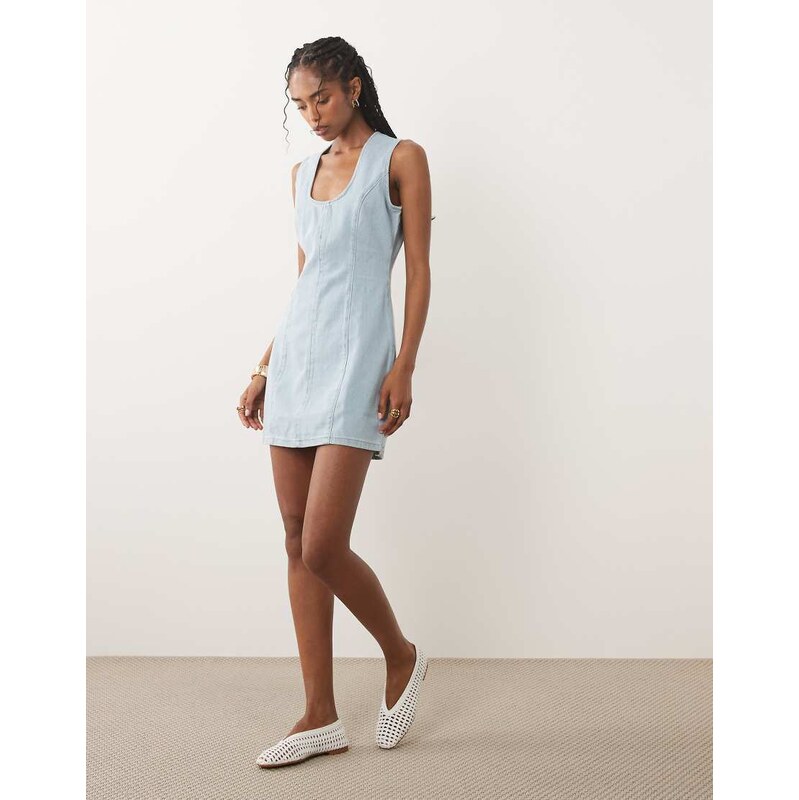 ASOS DESIGN deep u neck mini dress-Blue