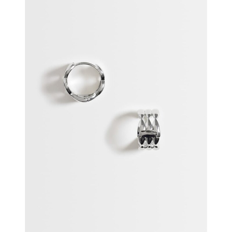 ASOS DESIGN mini hoops earrings with weave design in silver tone