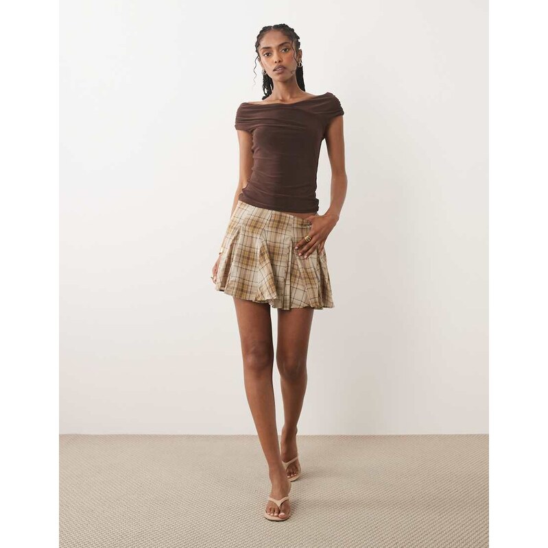 Mango pleated mini skirt in brown check