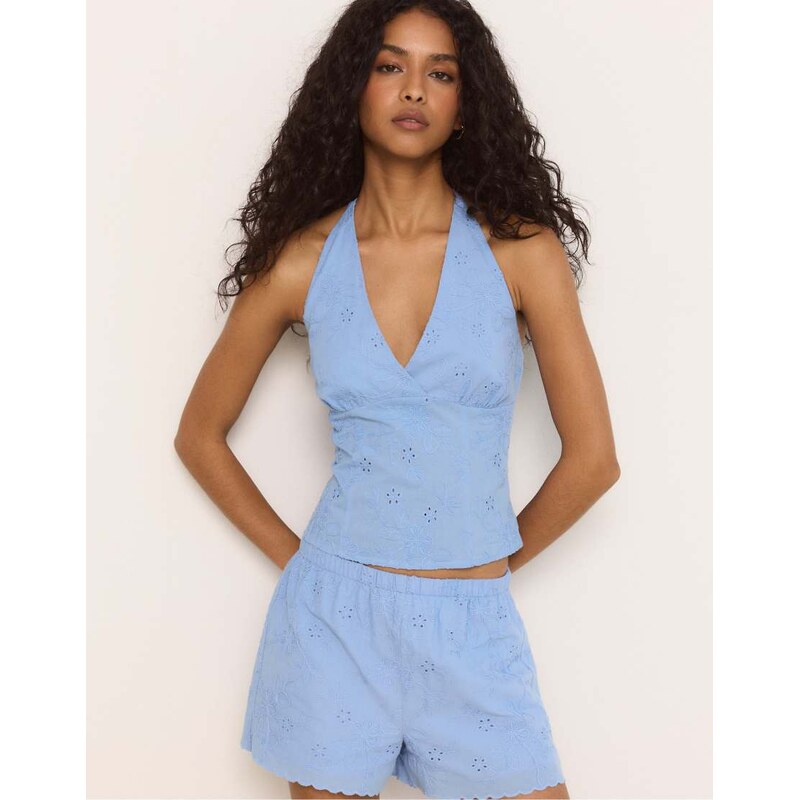 Stradivarius Embroidered shorts in blue