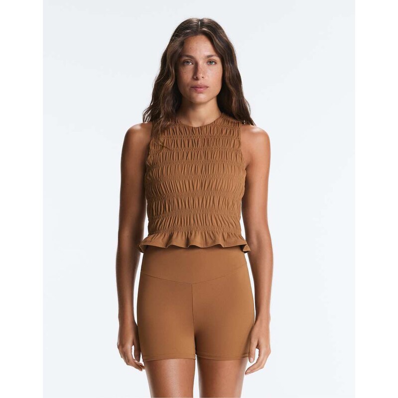 OYSHO Comfortlux smock sleeveless t-shirt in brown