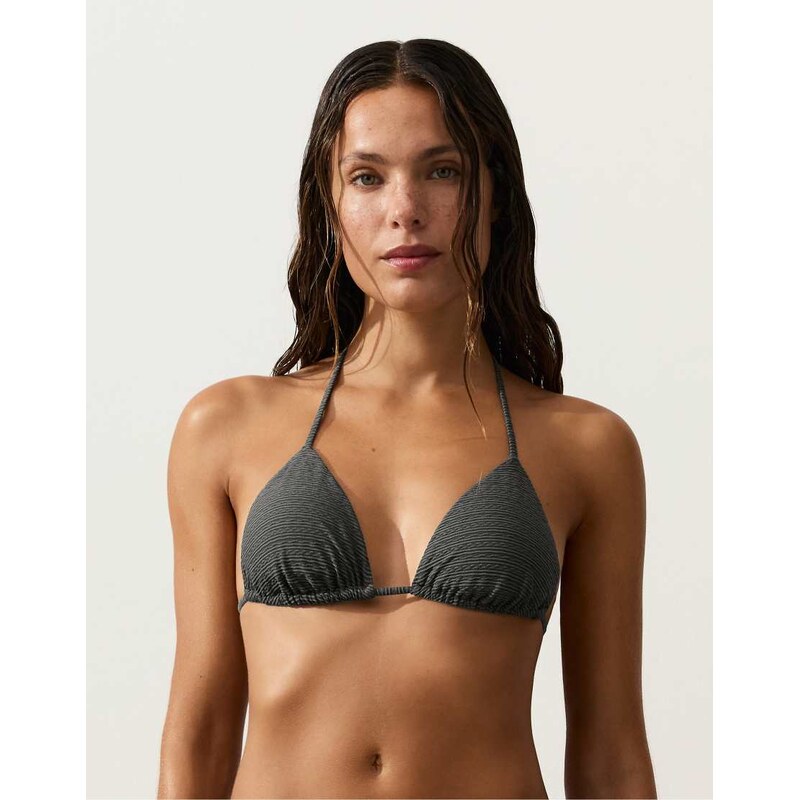 OYSHO Washed effect jacquard triangle bikini in washed