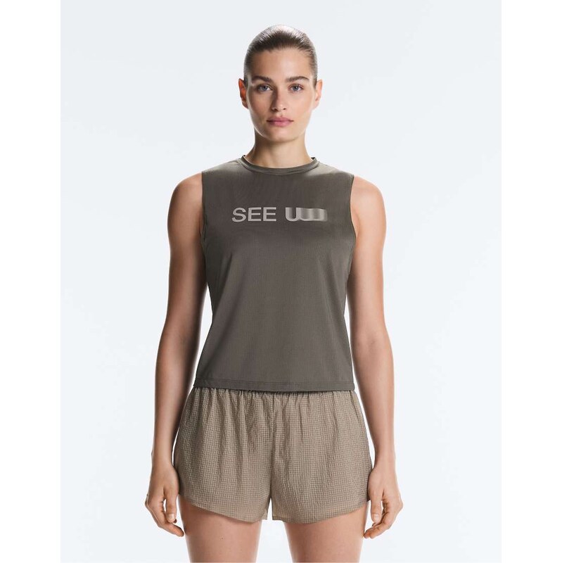 OYSHO Technical sleeveless t-shirt with text in grey