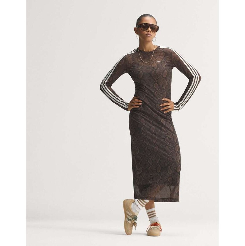 adidas Originals Snake print maxi dress in brown / aurora coffee