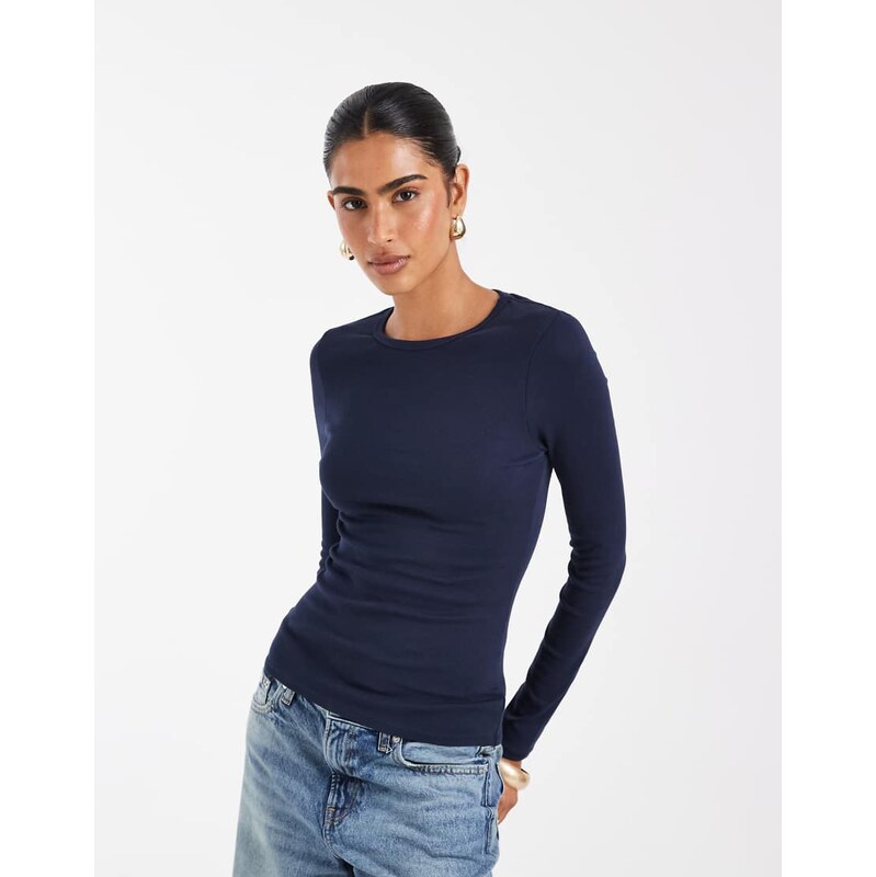 ASOS DESIGN clean fitted long sleeve top in navy