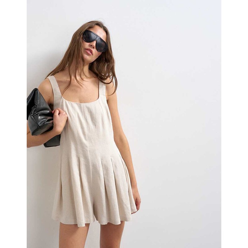 Topshop tailored linen romper in neutral