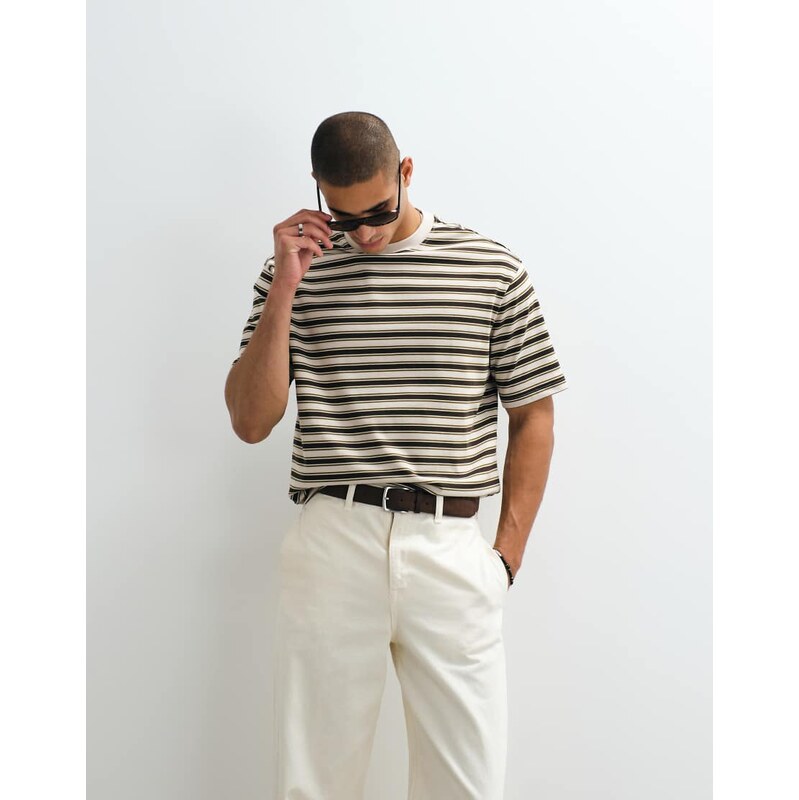 Selected heavyweight oversized stripe t-shirt in multi