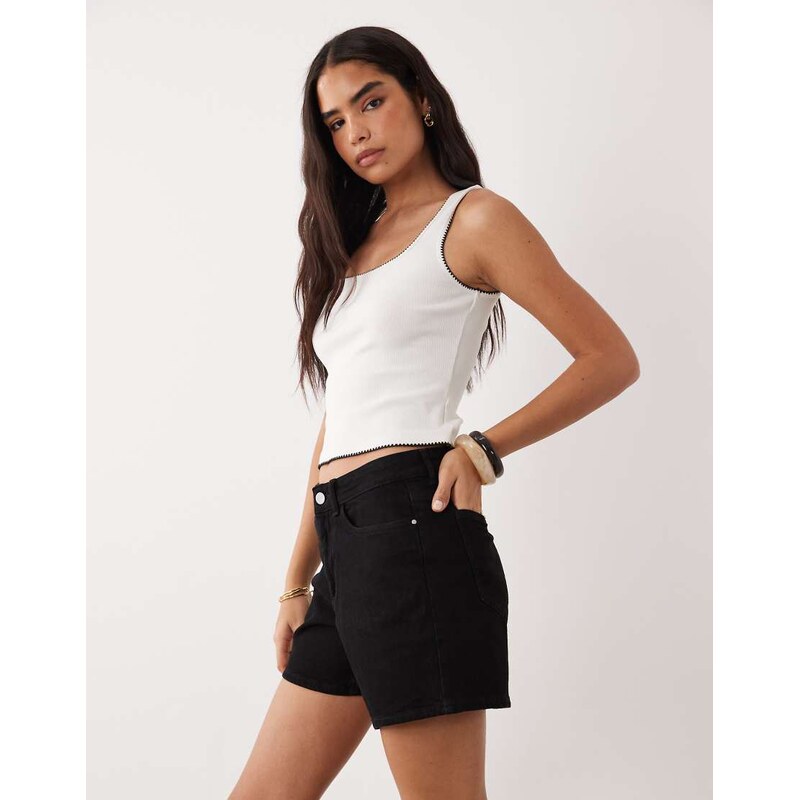 Vila high waisted denim shorts in black