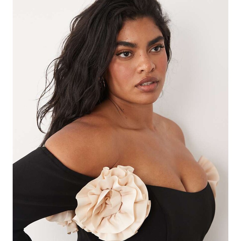 ASOS LUXE curve bardot mini skater dress with corsage details in