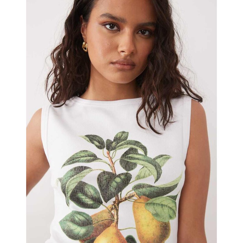 ASOS DESIGN ribbed slash neck vest with vintage fruit graphic in