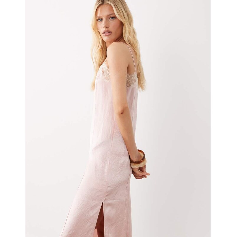 ARKET lace midi slip dress in light pink