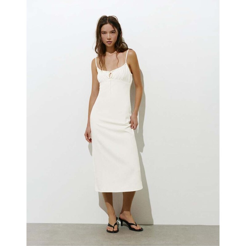 Pull&Bear Rustic tie-strap dress in ice-White