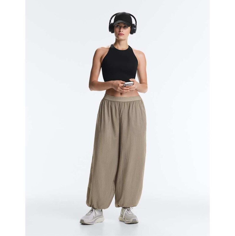 OYSHO Checked technical bloomer trousers in mink grey