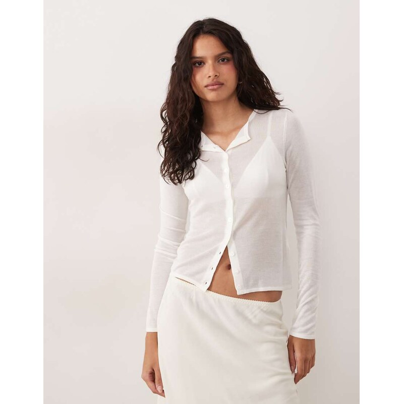 ASOS DESIGN sheer second skin cardigan in cream-White
