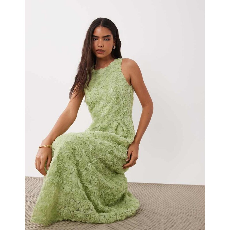 Vila floral jacquard maxi dress in sage green