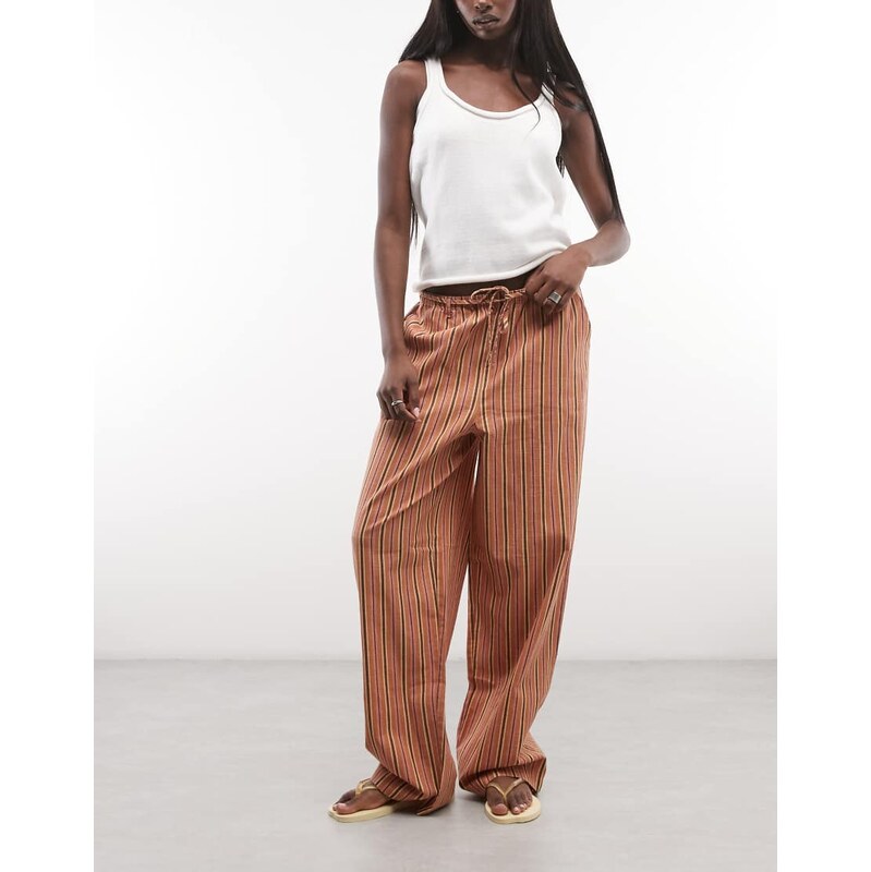 ASOS DESIGN linen pull on trousers in orange stripe