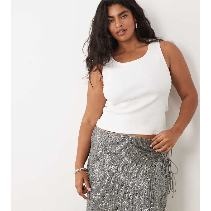 ASOS Curve ASOS DESIGN Curve sequin tie side mini skirt in