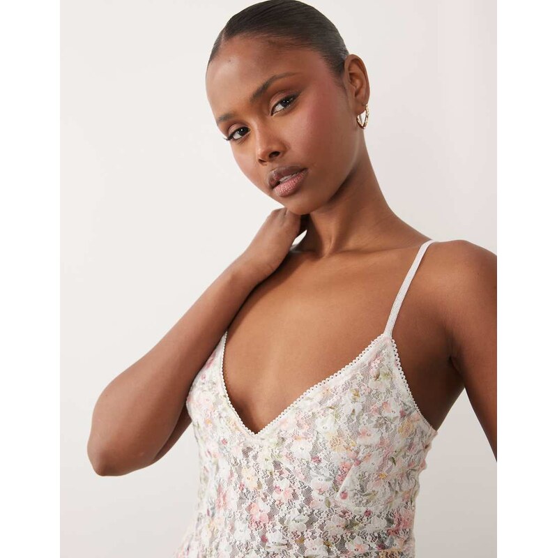 ASOS DESIGN lace cami top in pink floral print-Multi