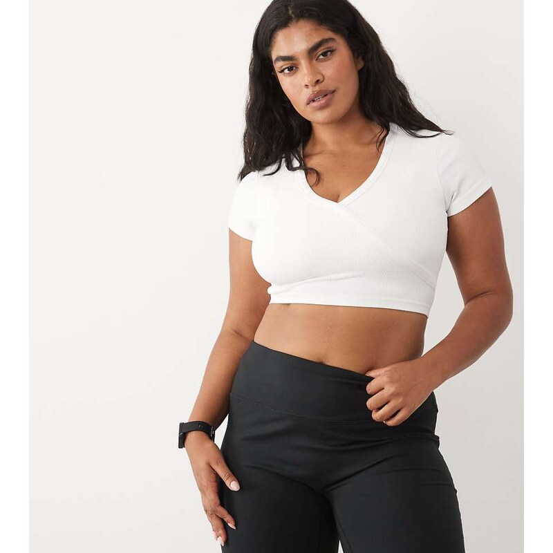 4505 Curve seamless baby rib wrap front short sleeve top in