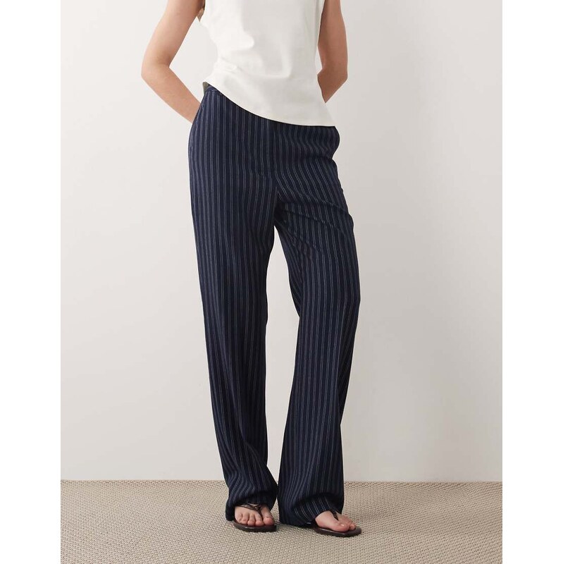 ASOS DESIGN tailored slim straight trousers in navy stripe
