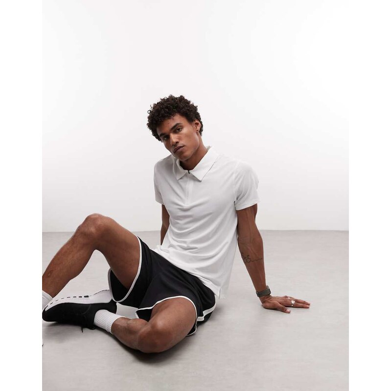 4505 quick dry performance polo with zip neck in white