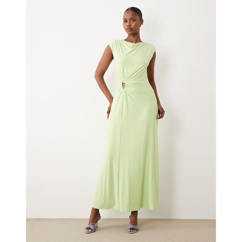 Forever New slinky slash neck beaded hardware detail maxi dress