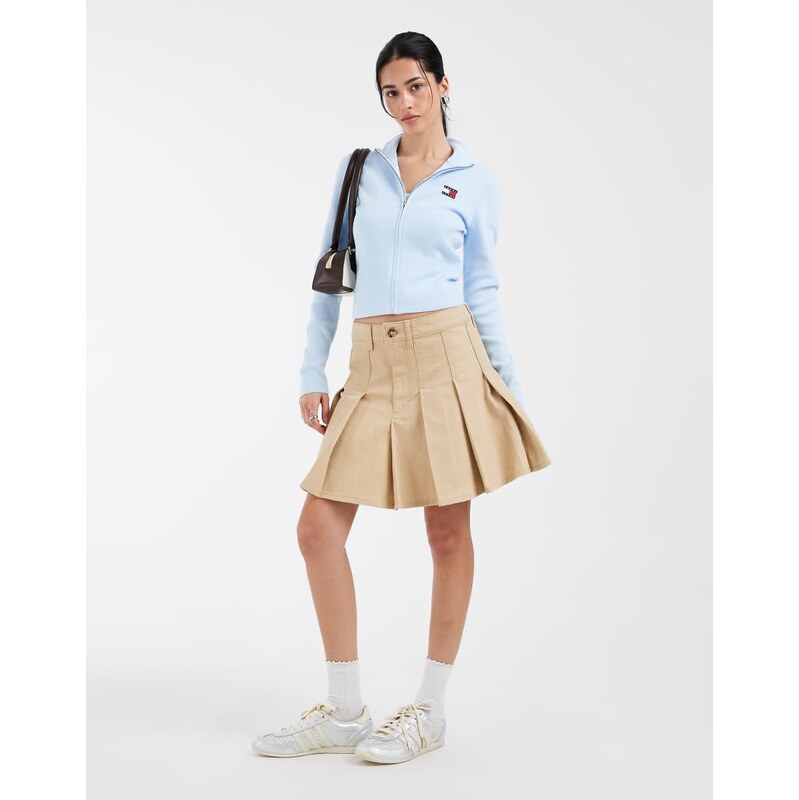 Tommy Jeans pleated mini skirt in beige-Neutral