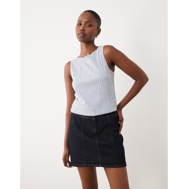 AWARE seam detail denim mini skirt in dark blue denim-Navy