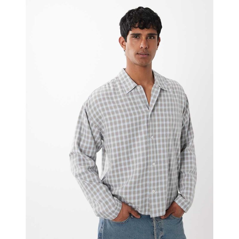 Jack & Jones long sleeve cotton shirt in pale blue check