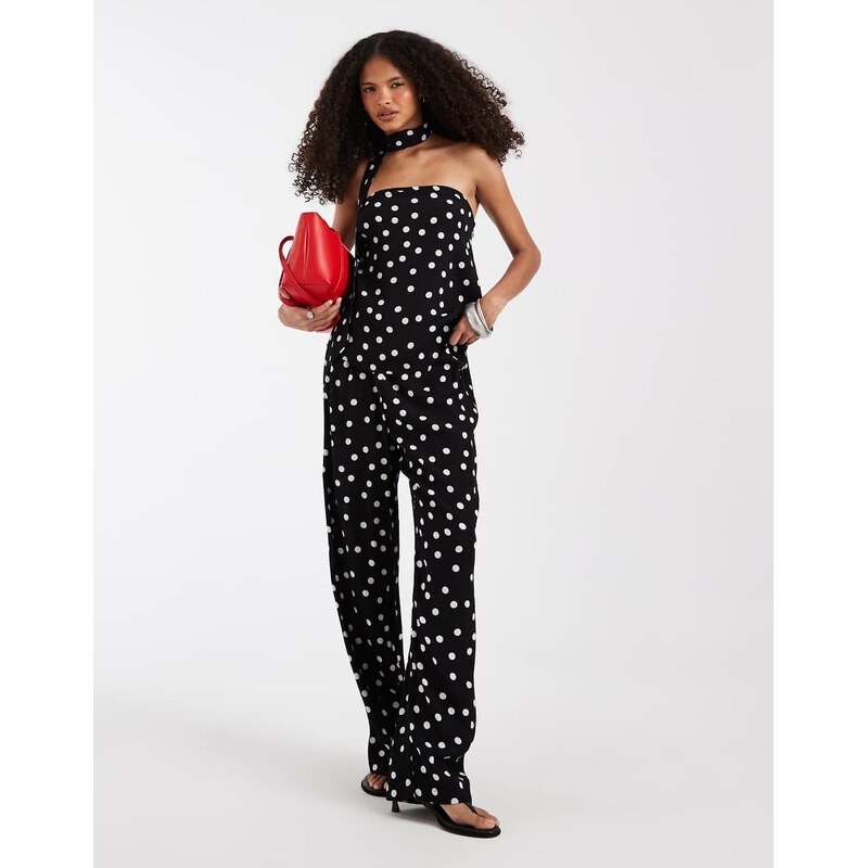 Vero Moda woven wide leg trouser co-ord in black and white polka