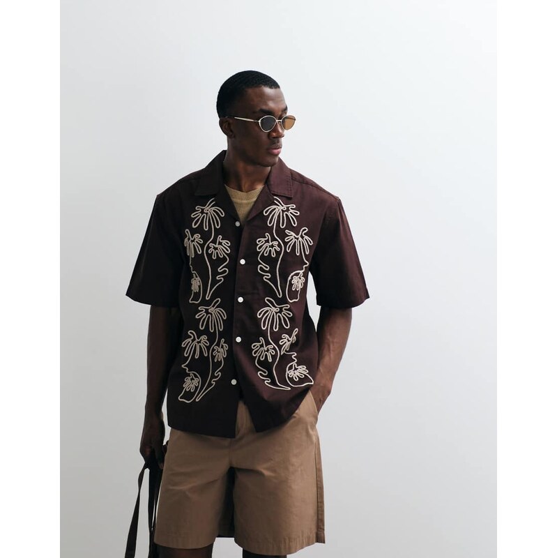 ONLY & SONS relaxed fit embroidery shirt with resort collar in