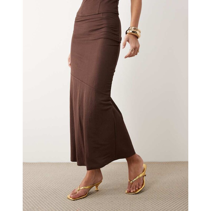 ASOS DESIGN co-ord linen look bias maxi skirt in brown