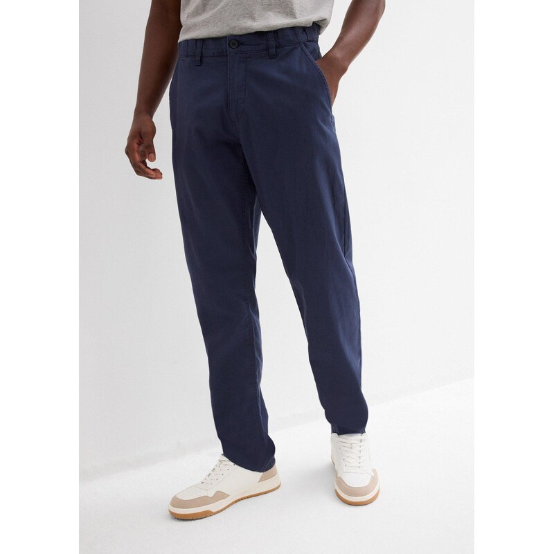 bonprix Chino kalhoty Regular Fit, Straight, z čistého lnu modrá