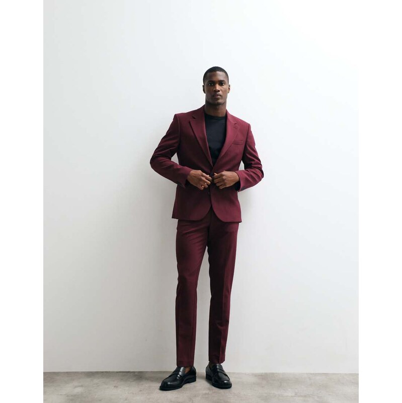 ASOS DESIGN FlexMax skinny suit jacket in burgundy-Red