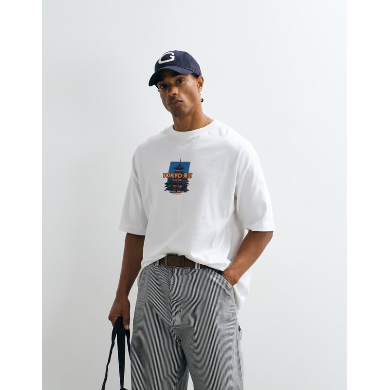 ASOS DESIGN oversized t-shirt with front graphic in white