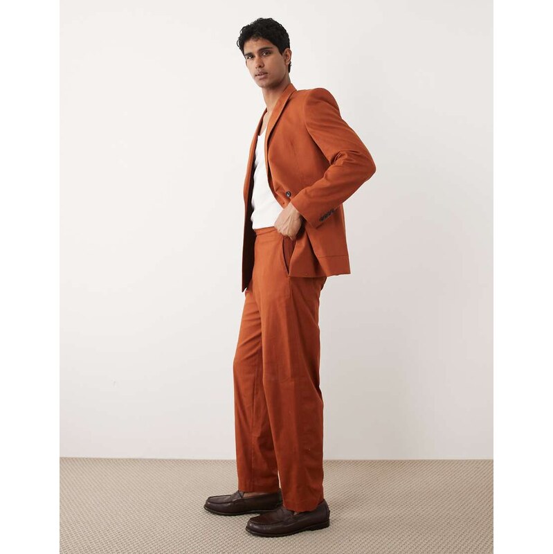 ASOS DESIGN 100% cotton linen look oversized tapered suit