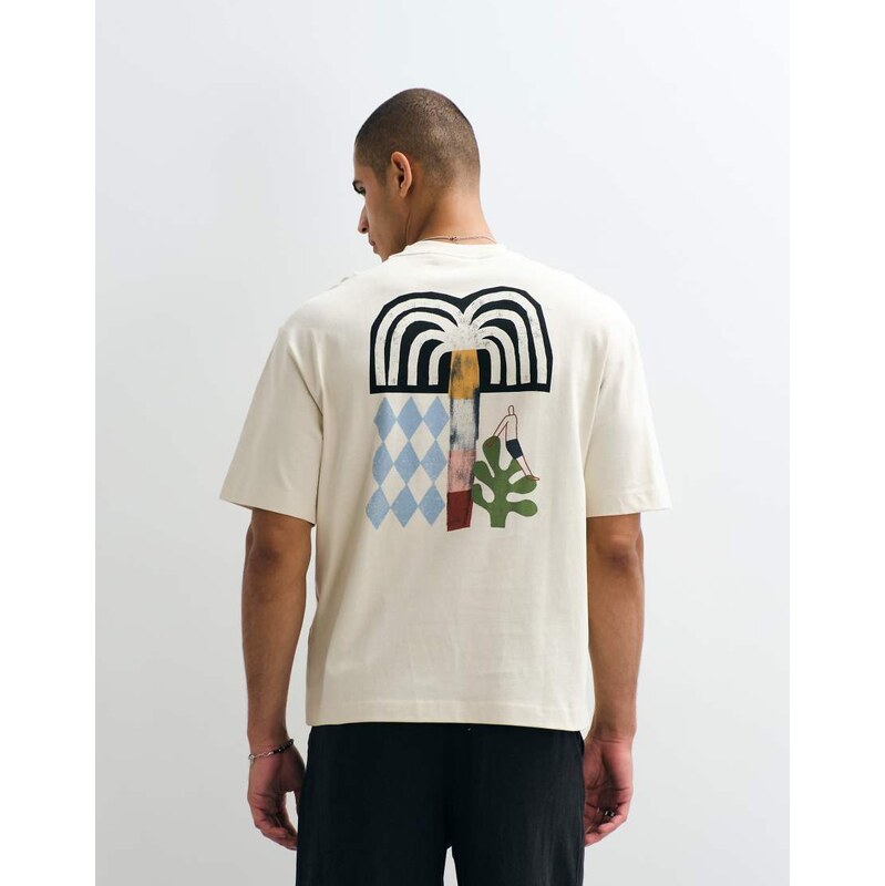 Selected X Mduzeh heavyweight t-shirt with back print in cream