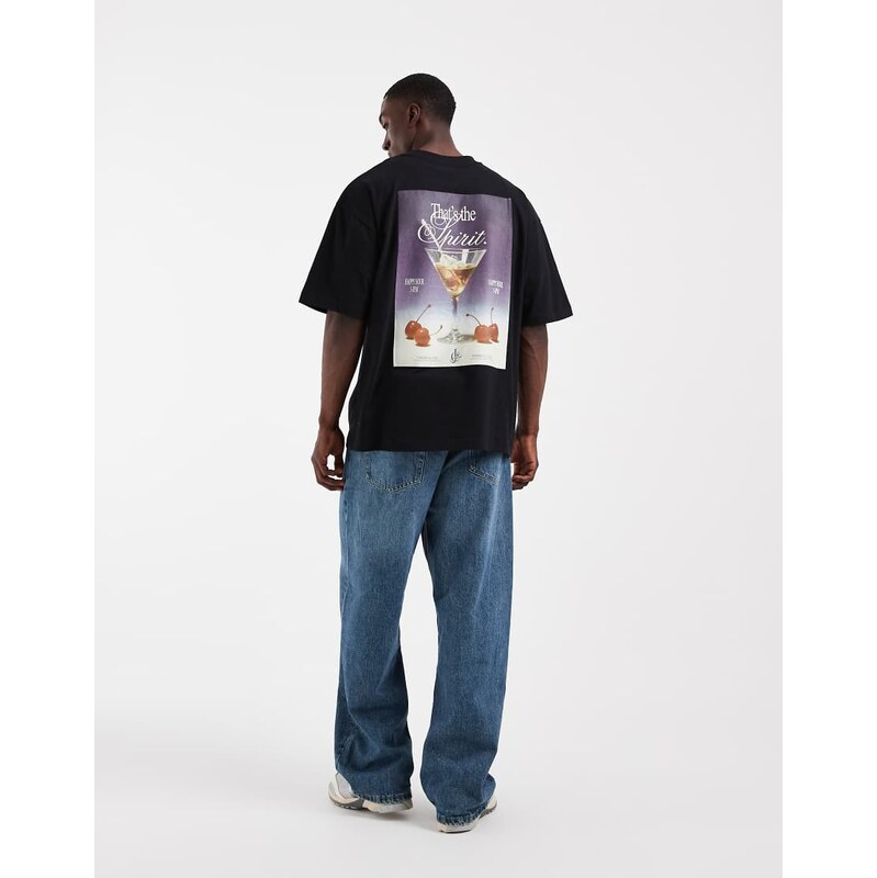 ASOS DESIGN oversized t-shirt with martini graphic in black