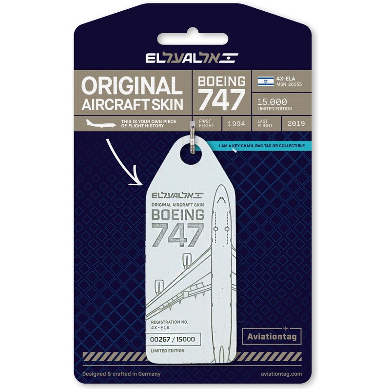 AVIATIONTAG Přívěšek z letadla Boeing 747 4X-ELA bílý