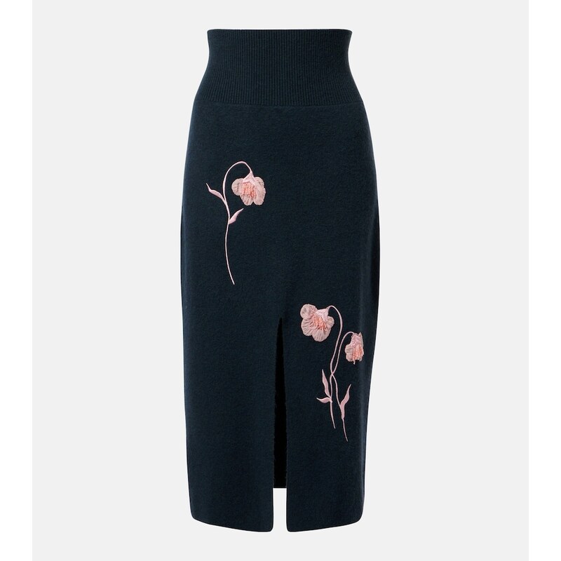 Erdem Floral-appliquÃ knitted midi skirt