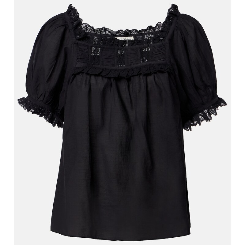 Dôen Frances lace-trimmed cotton-blend top