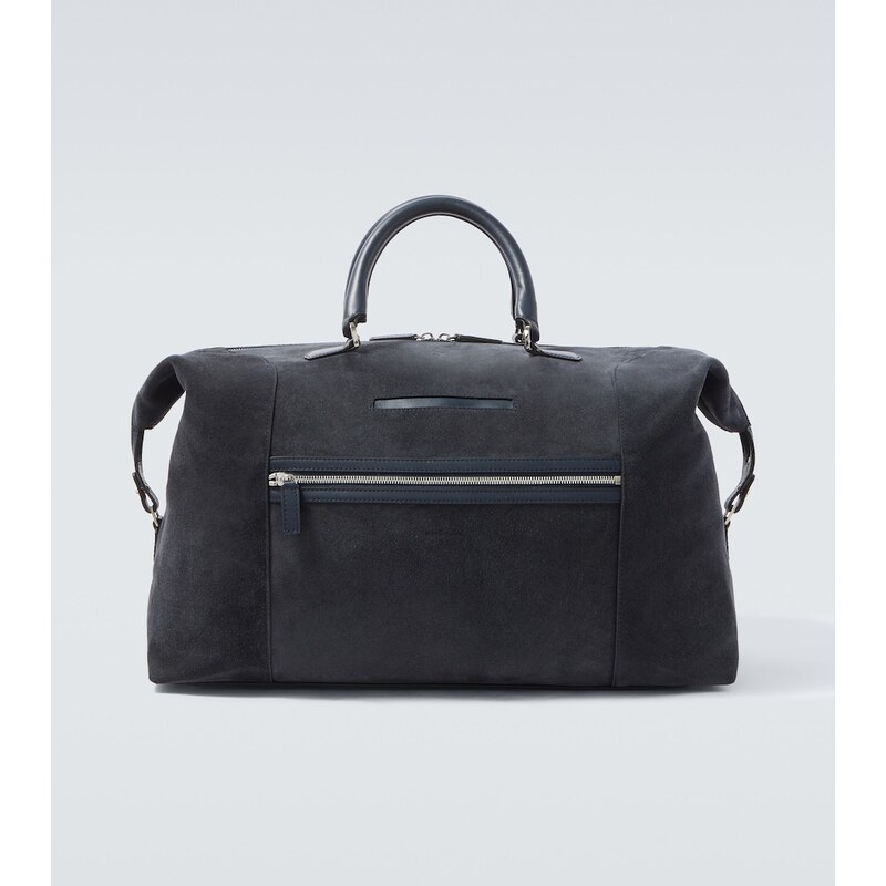 Kiton Leather-trimmed suede duffel bag