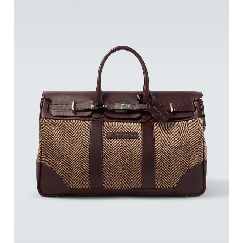 Brunello Cucinelli Herringbone leather-trimmed duffel bag