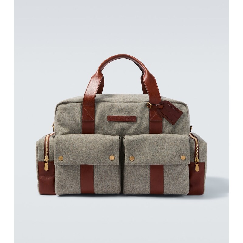 Brunello Cucinelli Leather-trimmed flannel duffel bag