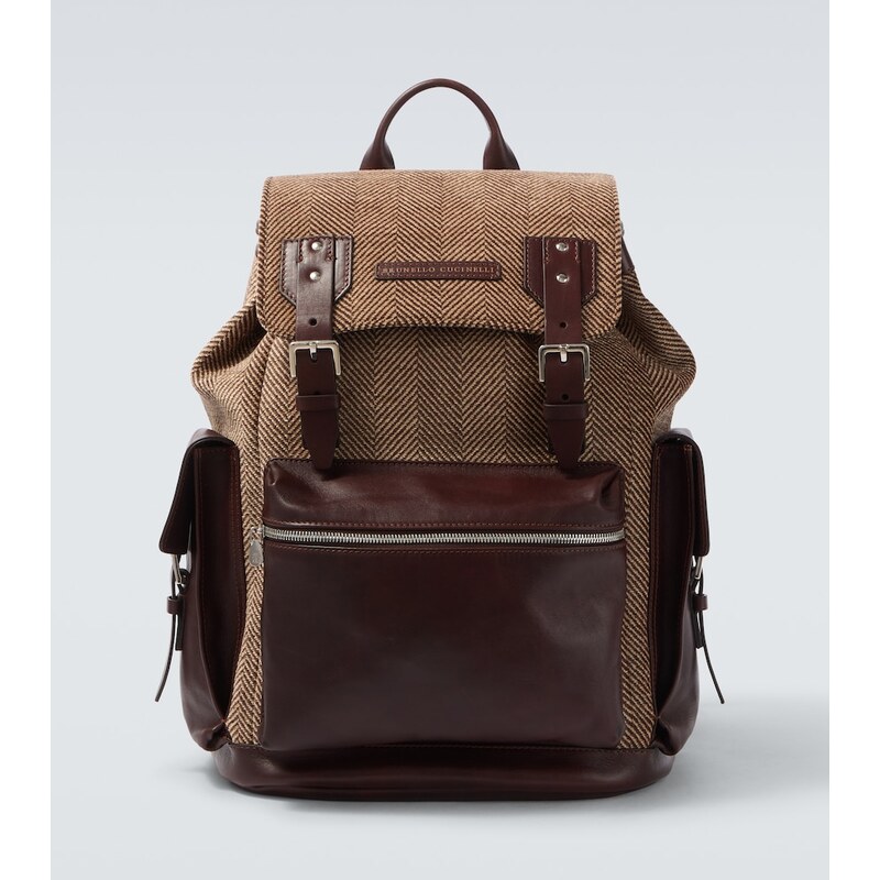 Brunello Cucinelli Leather-trimmed canvas backpack