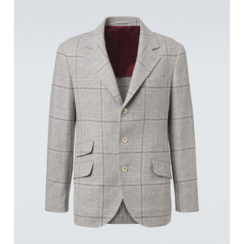Brunello Cucinelli Checked silk, wool, and cashmere blazer